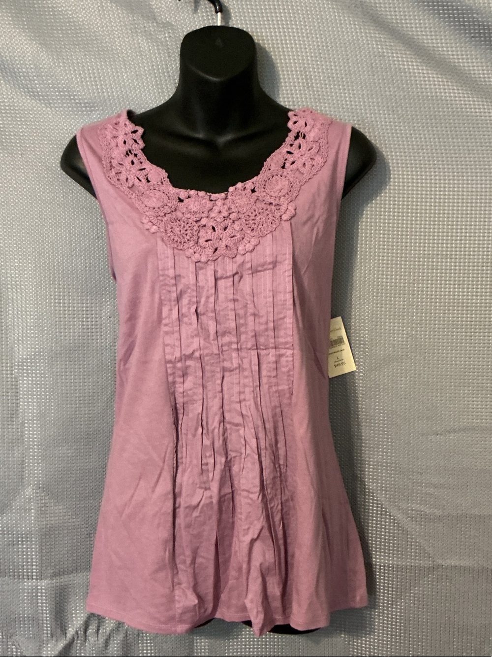 Coldwater Creek Mauve Crochet-Neck Pintuck Tank